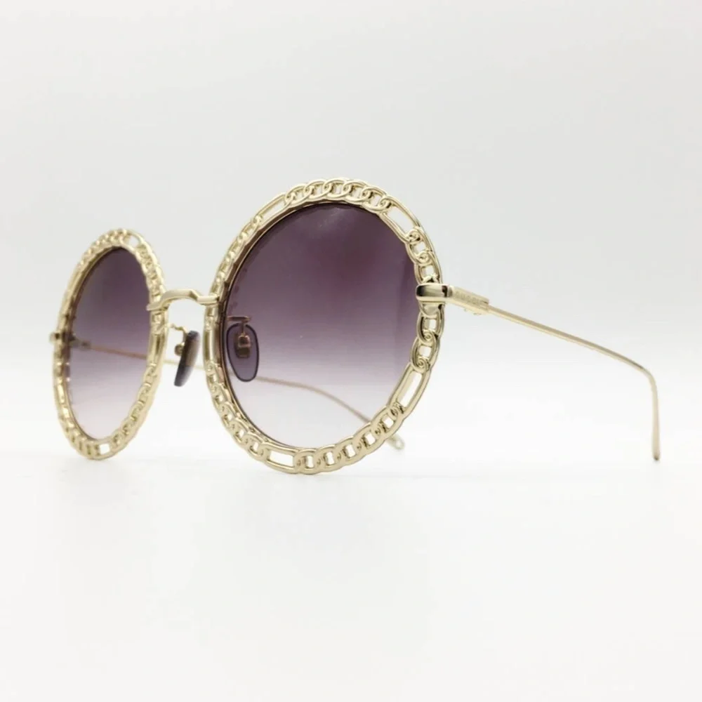 NWT Gucci GG1113S-002 Chain Gold Round 53mm Sunglasses